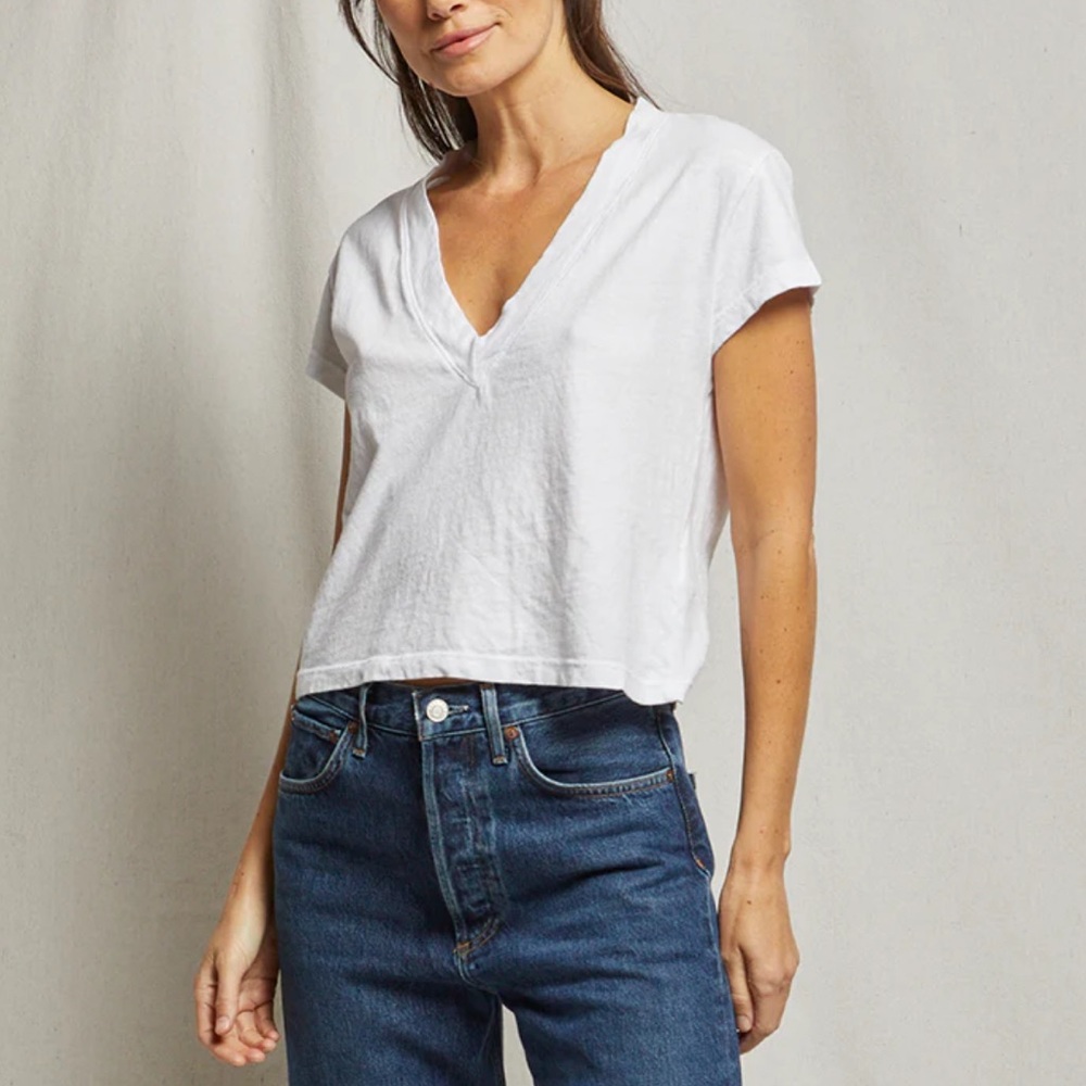 Perfectwhitetee Cotton V Neck Tee- Alanis